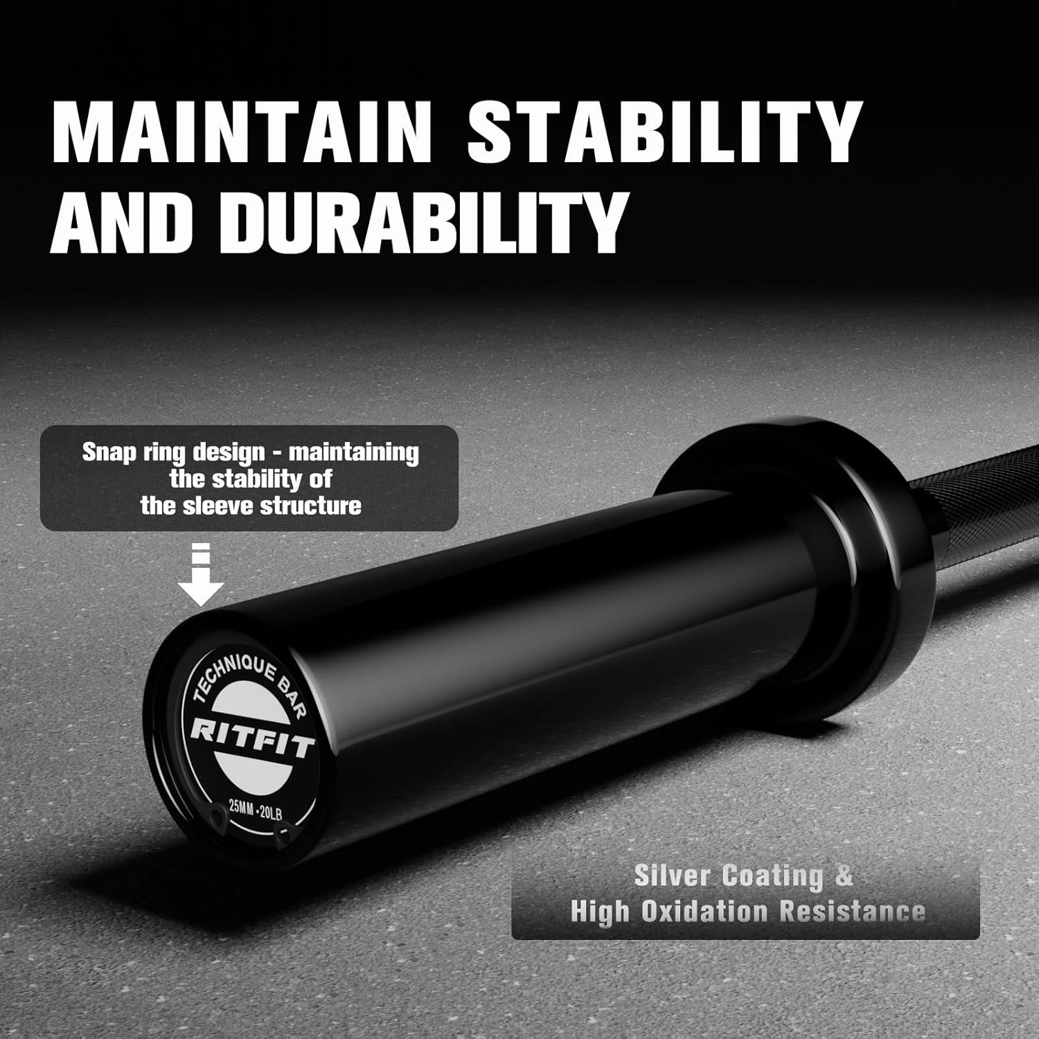 RITFIT Olympic Barbell 4ft/4.8ft/6ft - 2 Inch Weight Bar for Strength Training, Weightlifting, Squat, Deadlift, Bench Press, Curl, Overhead Press - 350lbs/500lbs Capacity