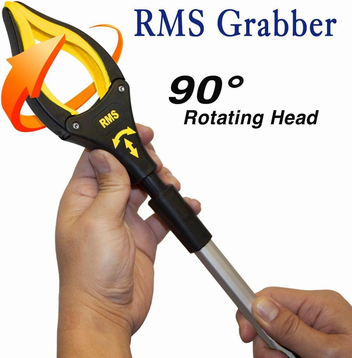 RMS 2-Pack 34 Inch Extra Long Grabber Reacher with Rotating Jaw - Mobility Aid Reaching Assist Tool (Yellow)