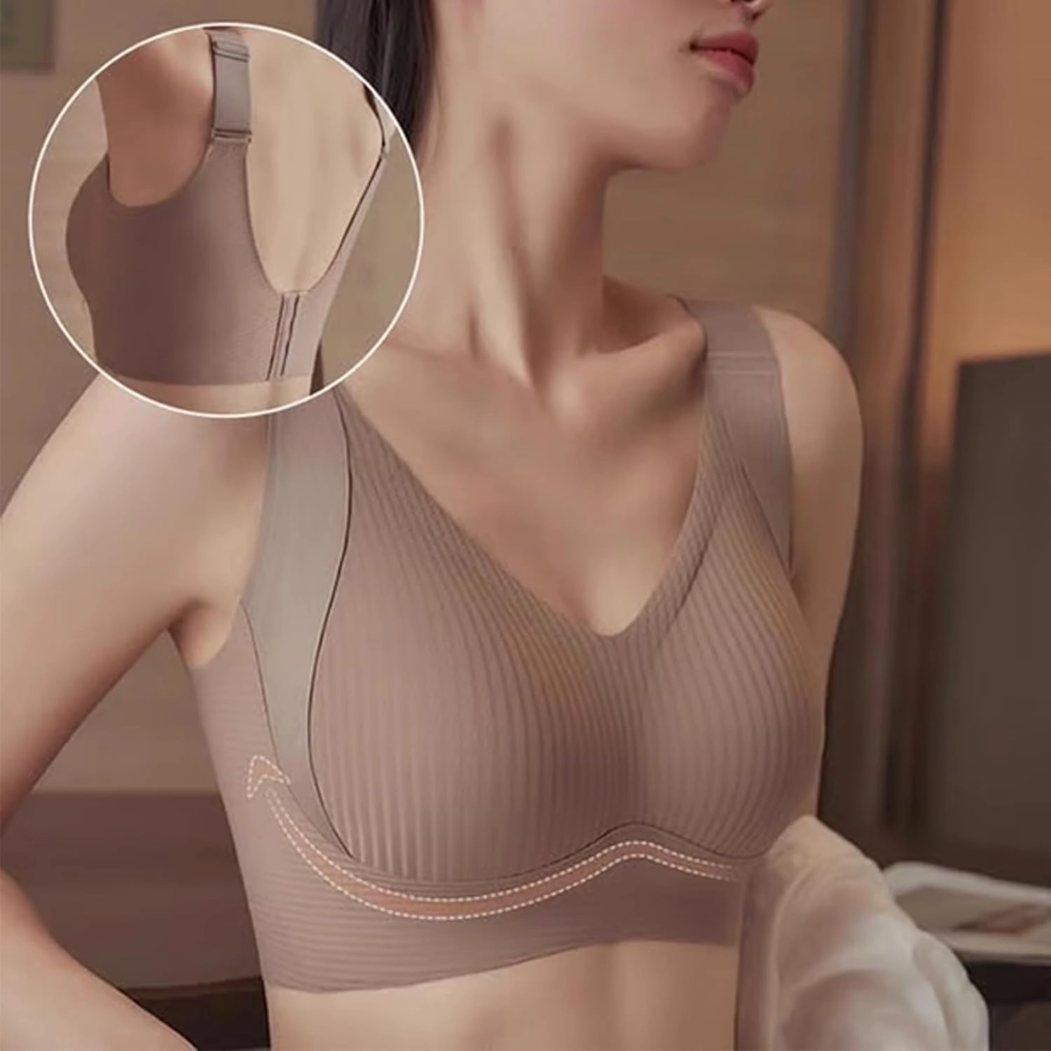 Roarrave Bra, Women's Ribbed Push Up Adjustable Wireless Bra, Push Up Sports Bras for Women, Wireless Bras for Women