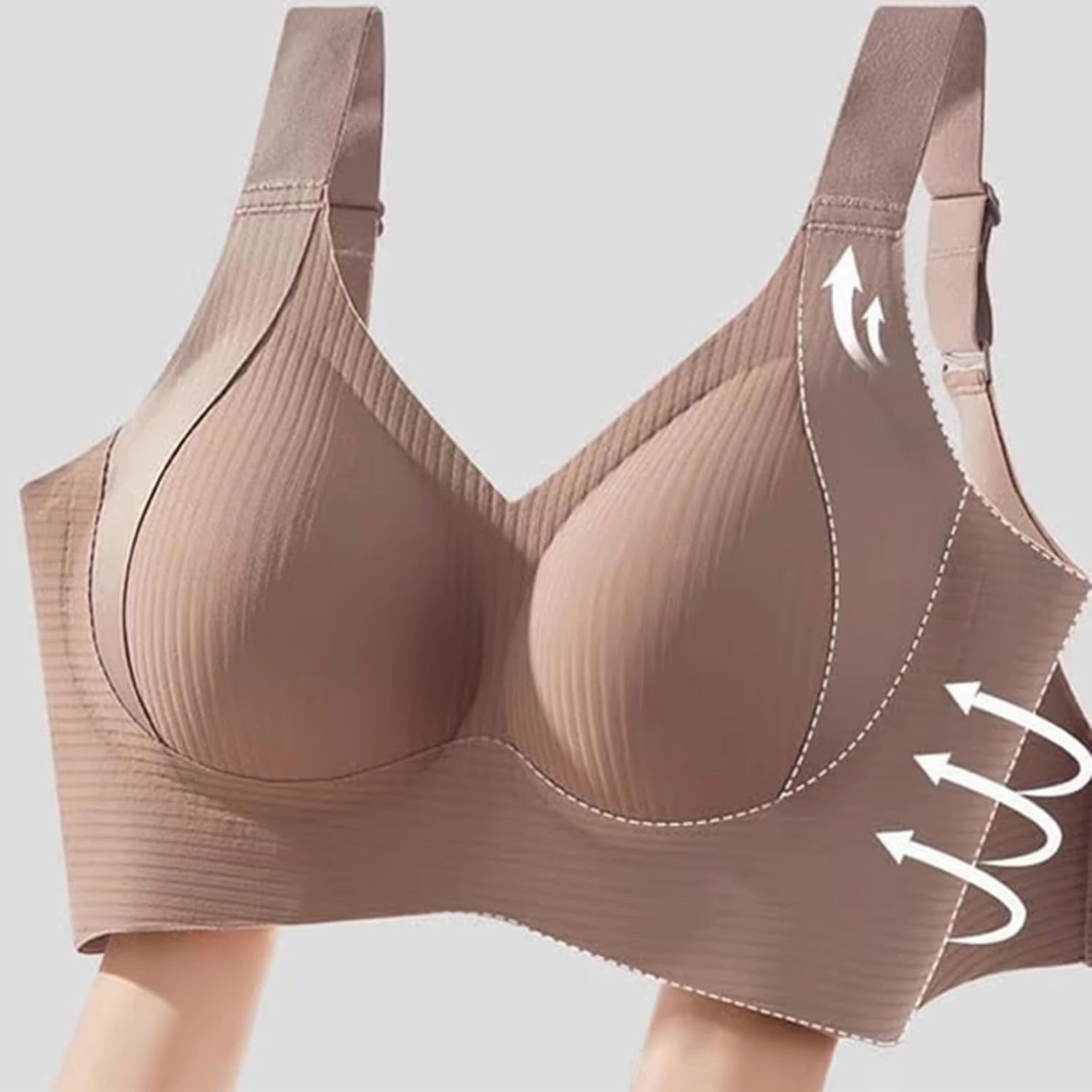 Roarrave Bra, Women's Ribbed Push Up Adjustable Wireless Bra, Push Up Sports Bras for Women, Wireless Bras for Women