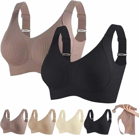 Roarrave Bra, Women's Ribbed Push Up Adjustable Wireless Bra, Push Up Sports Bras for Women, Wireless Bras for Women