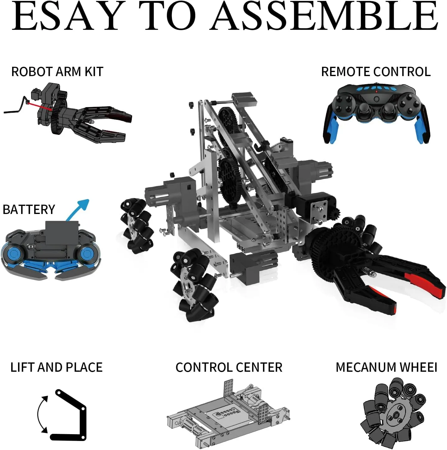 Robot Arm Kit Toys, Flexible Remote Control Robotic Arm with 360° Gripper and Wheels, 2 in 1 Science Kit Best Bithday Gifts for Kids Adults, No Assembly Required (with Gift)