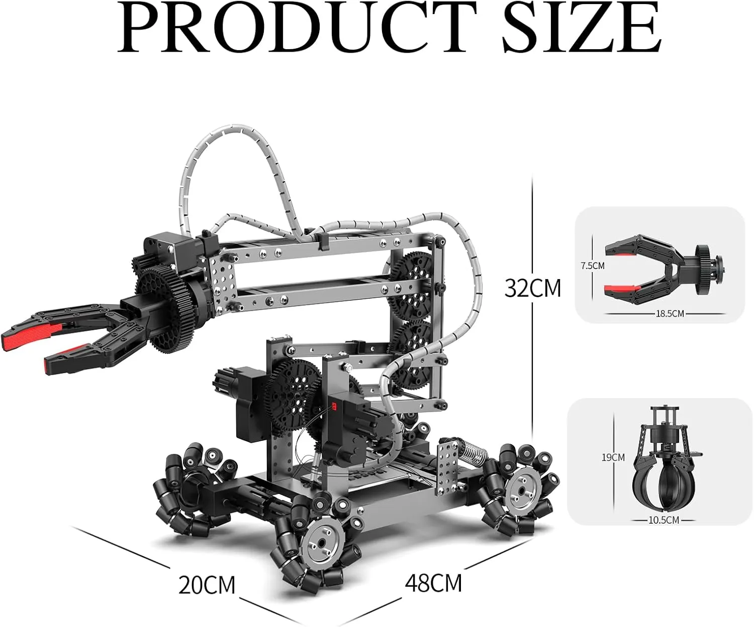 Robot Arm Kit Toys, Flexible Remote Control Robotic Arm with 360° Gripper and Wheels, 2 in 1 Science Kit Best Bithday Gifts for Kids Adults, No Assembly Required (with Gift)