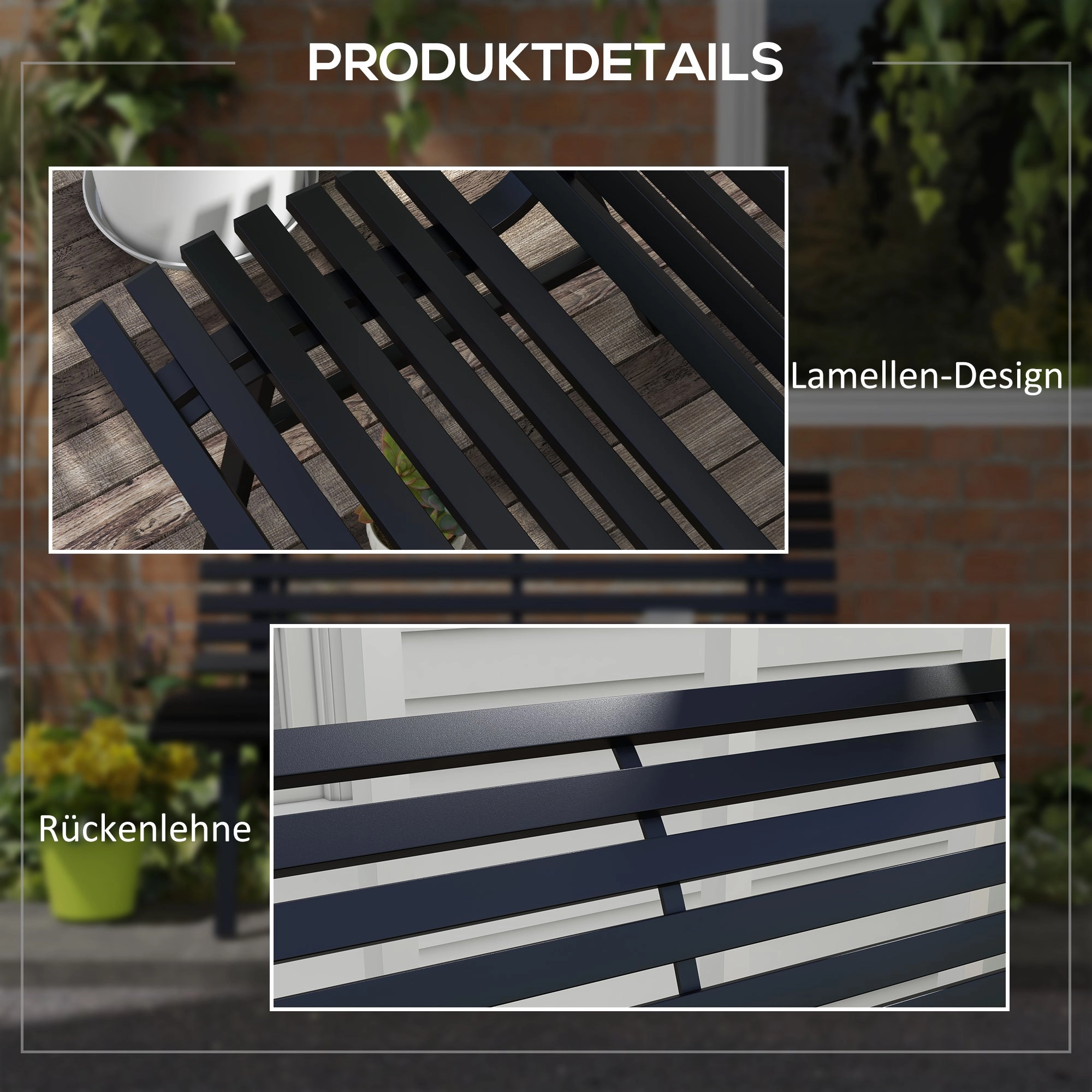 Rootz Garden Bench - Park Bench - Outdoor Seating - Weather-Resistant Aluminum - 123 x 67 x 79 cm - Black