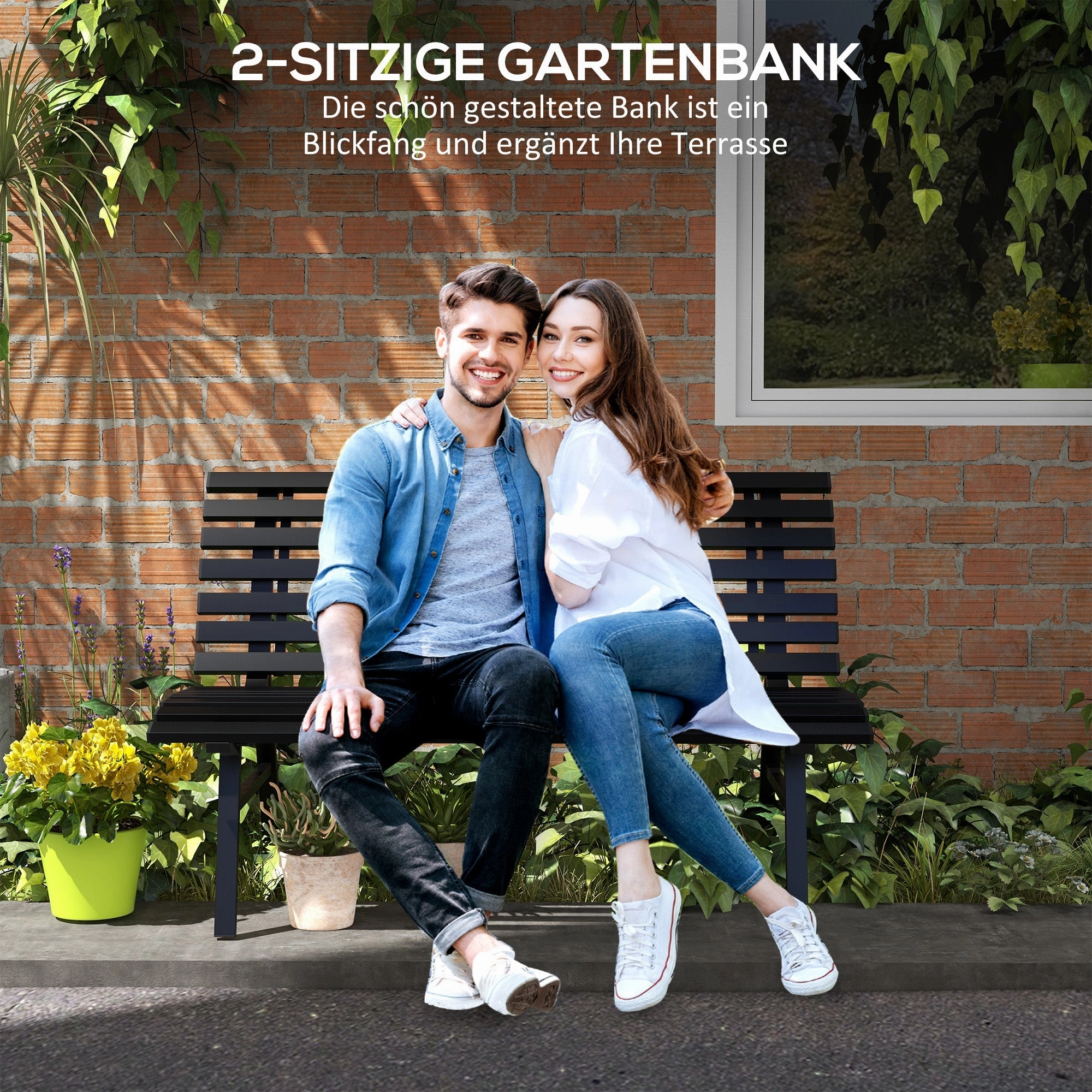 Rootz Garden Bench - Park Bench - Outdoor Seating - Weather-Resistant Aluminum - 123 x 67 x 79 cm - Black
