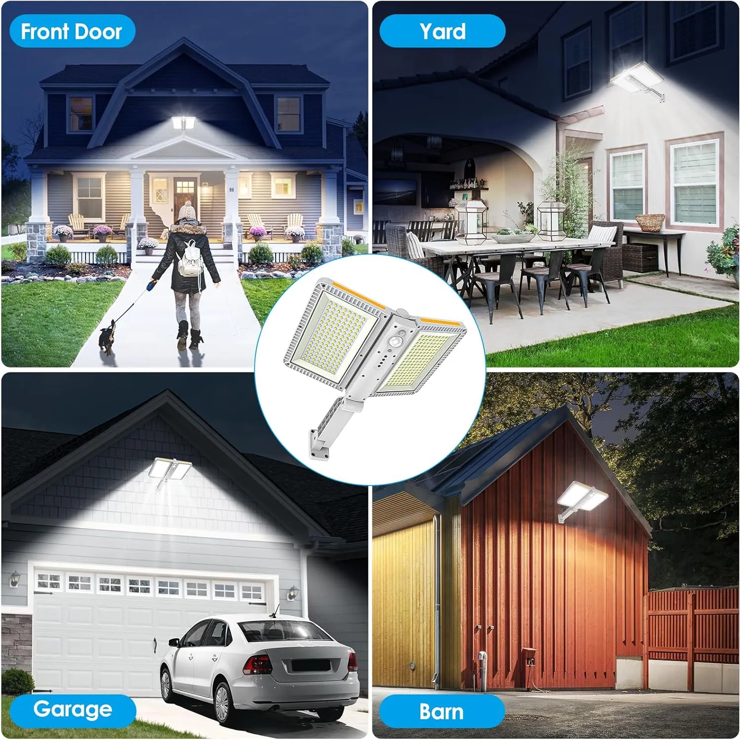 ropelux Solar Outdoor Lights, 6000LM Motion Sensor Outdoor Lights Double Big Solar Panels, IP65 Waterproof and 5 Modes, 218LEDs High Brightness Wider Illuminated Area Flood Lights for Street