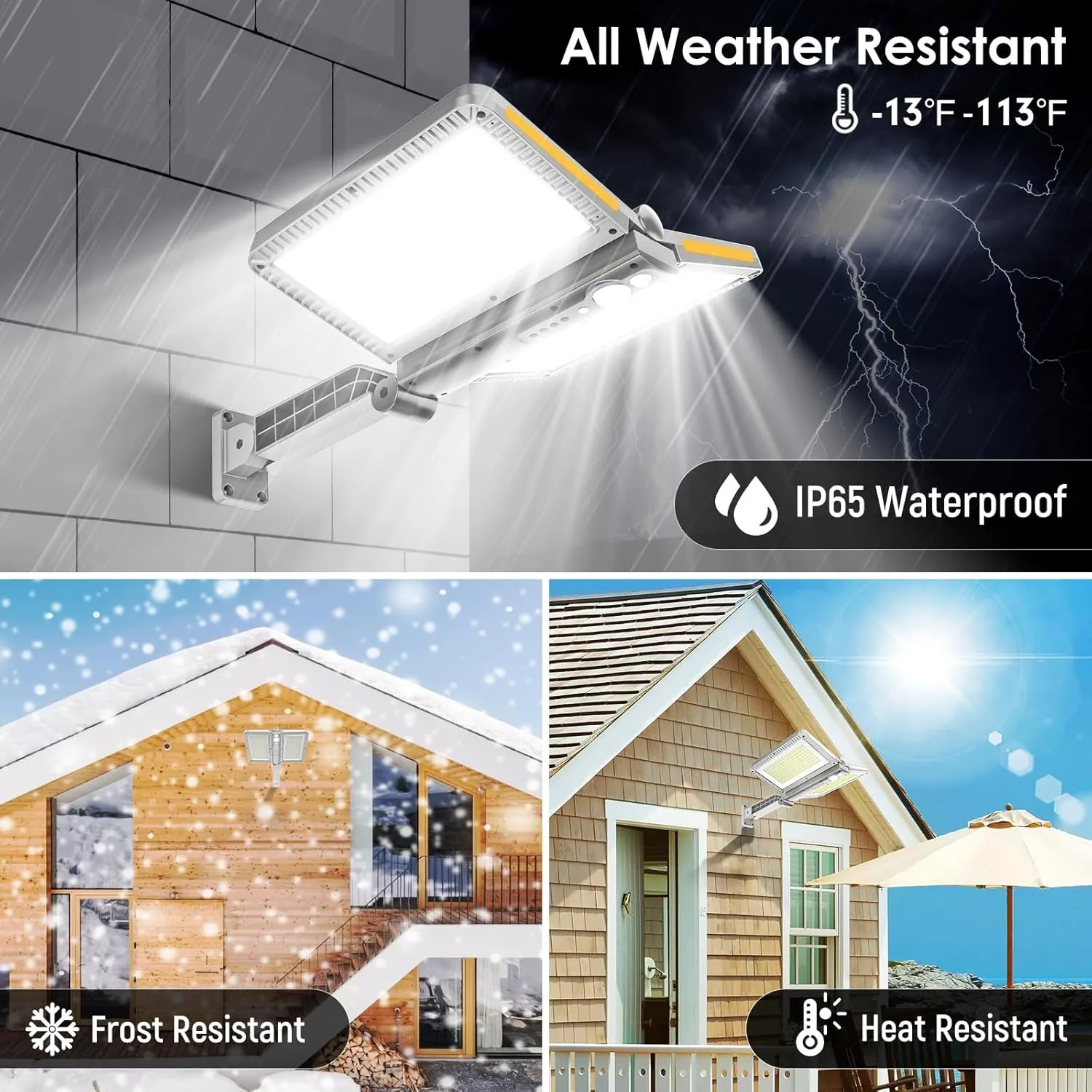 ropelux Solar Outdoor Lights, 6000LM Motion Sensor Outdoor Lights Double Big Solar Panels, IP65 Waterproof and 5 Modes, 218LEDs High Brightness Wider Illuminated Area Flood Lights for Street