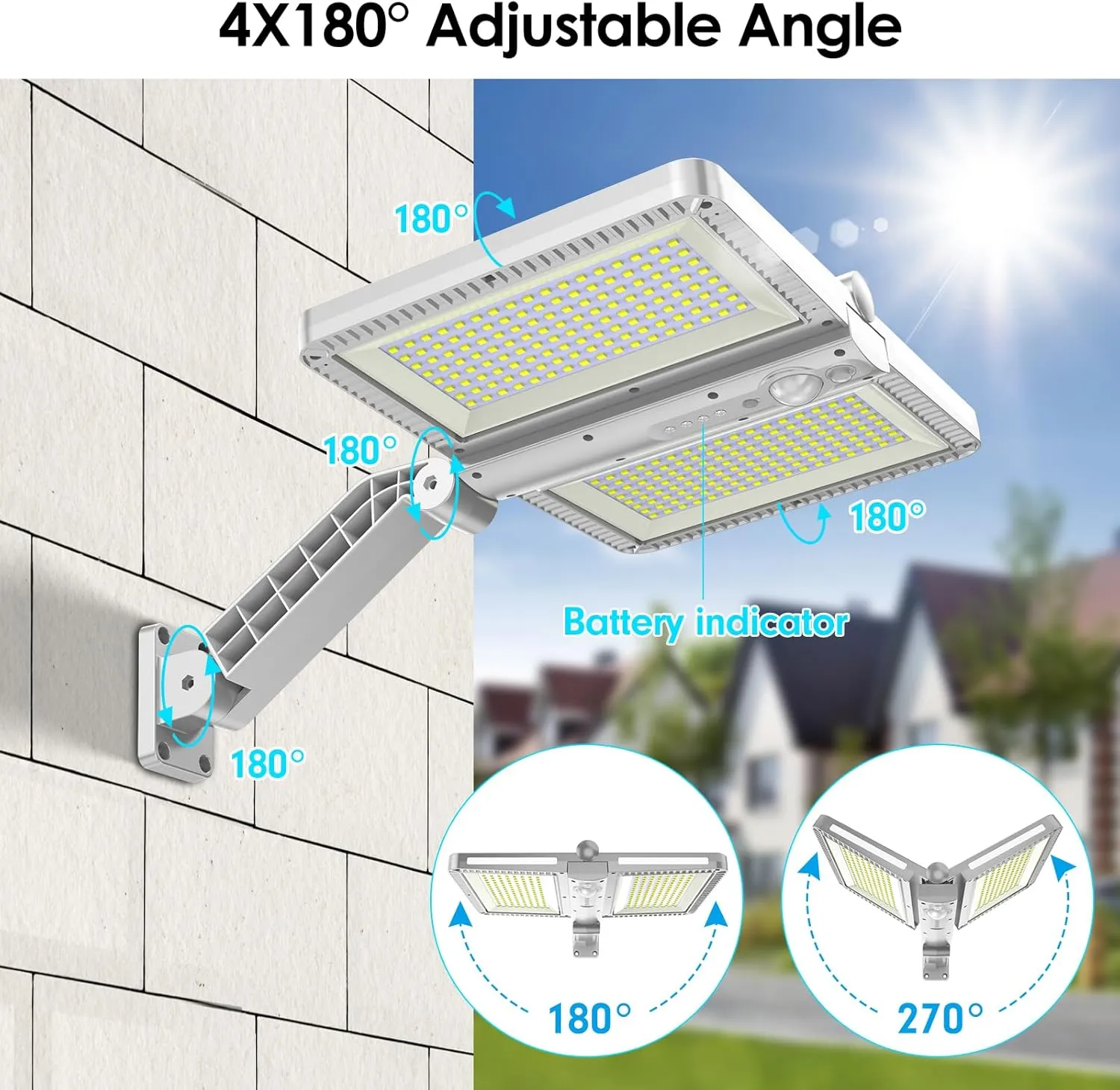 ropelux Solar Outdoor Lights, 6000LM Motion Sensor Outdoor Lights Double Big Solar Panels, IP65 Waterproof and 5 Modes, 218LEDs High Brightness Wider Illuminated Area Flood Lights for Street