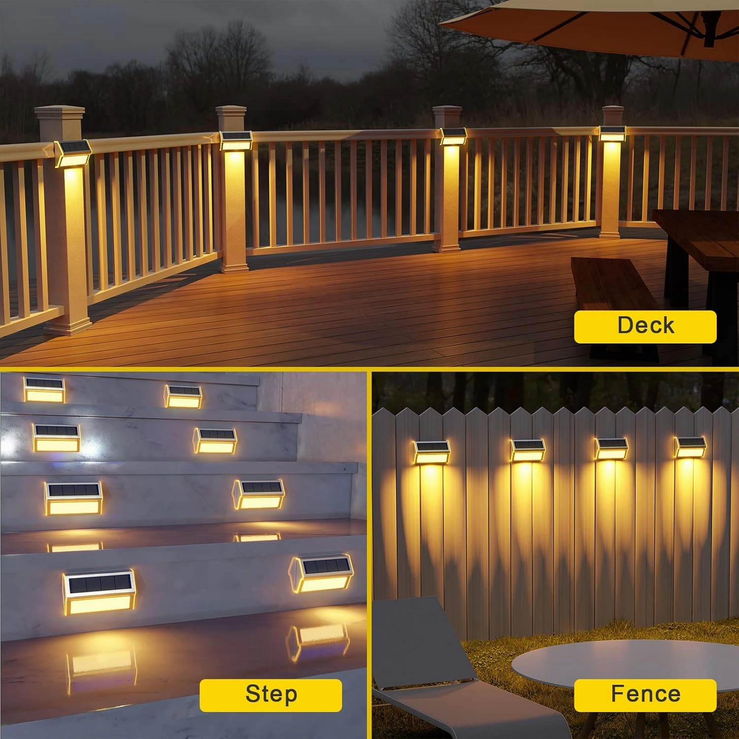 ROSHWEY Deck Lights, 10 Pack 30 LED Deck Lights Solar Powered Outdoor Waterproof, Patio Step Lighting Outdoor Decor, Stainless Steel Backyard Lamp for Garden Yard Porch Stair Railing, Warm White