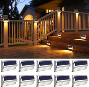 ROSHWEY Deck Lights, 10 Pack 30 LED Deck Lights Solar Powered Outdoor Waterproof, Patio Step Lighting Outdoor Decor, Stainless Steel Backyard Lamp for Garden Yard Porch Stair Railing, Warm White