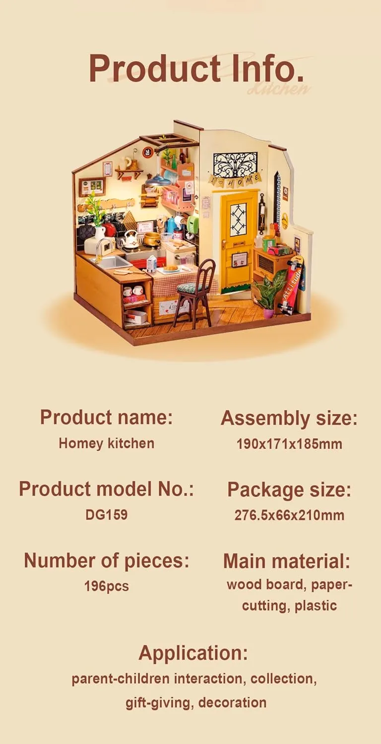 Rowood Miniature House Kit,DIY Miniature Dollhouse Kit for Adults,Model Kits for Adults to Build with LED,Birthday for Teens(Homey Kitchen)