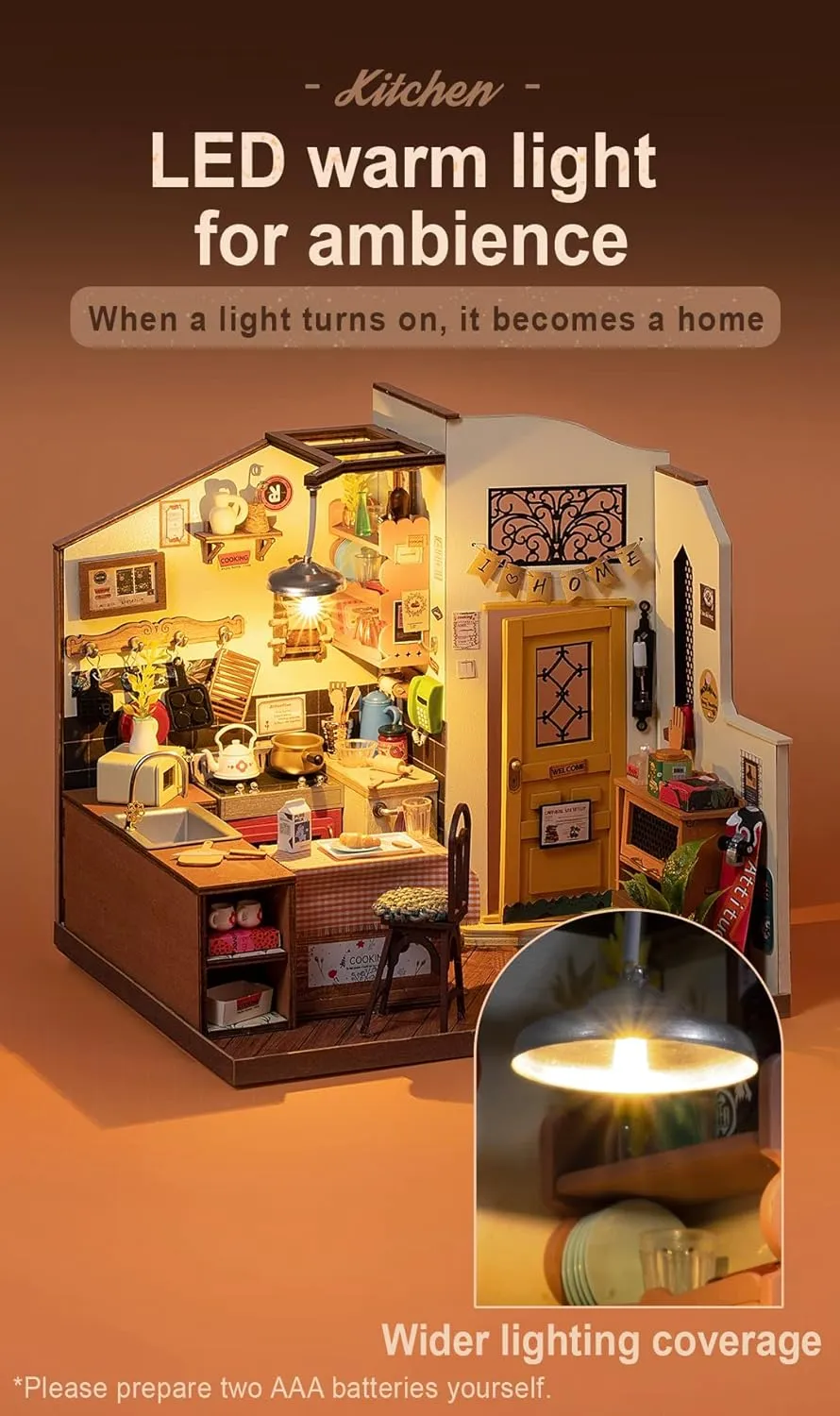 Rowood Miniature House Kit,DIY Miniature Dollhouse Kit for Adults,Model Kits for Adults to Build with LED,Birthday for Teens(Homey Kitchen)