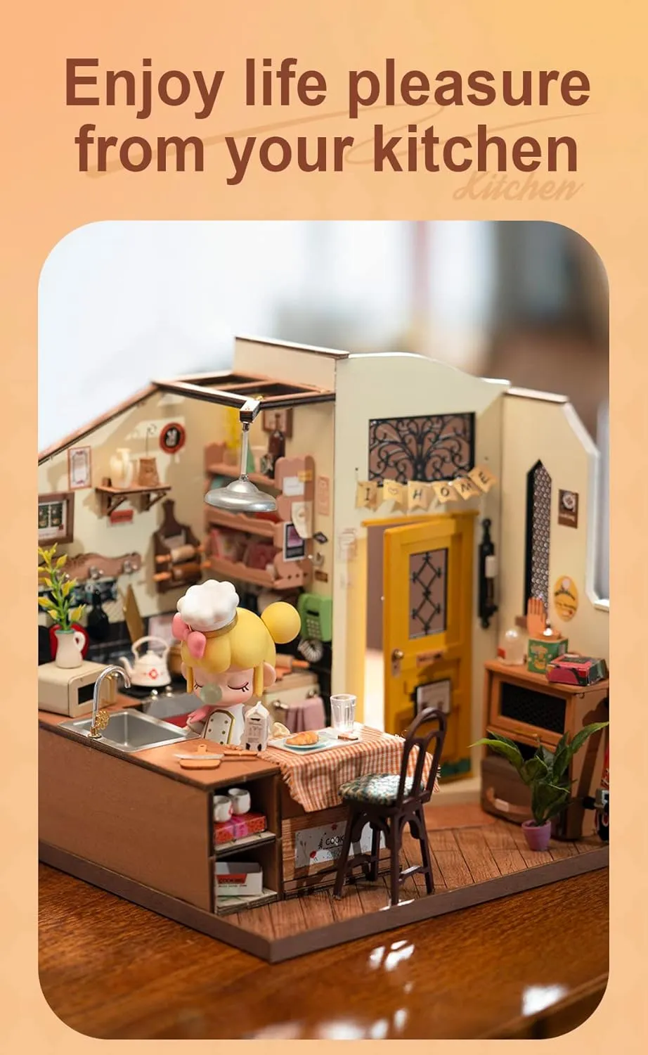 Rowood Miniature House Kit,DIY Miniature Dollhouse Kit for Adults,Model Kits for Adults to Build with LED,Birthday for Teens(Homey Kitchen)
