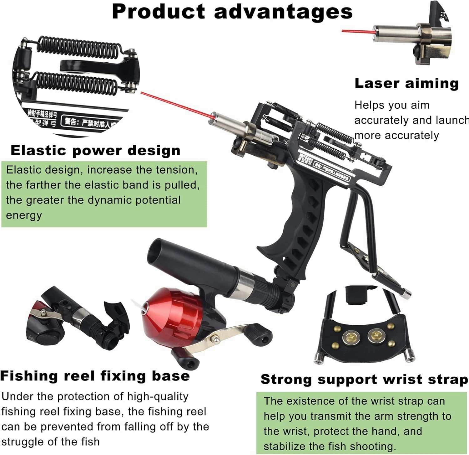 Rugged Professional Hunting Golden Slingshot with Fish Shooting Package As Adult Catapult Wrist Rocket Slingshot Comes with Reel Fish Shooting Dart Left Hand Gauntlet