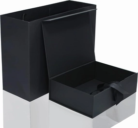 RUIFYRAY Large Black Luxury Magnetic Gift Box with Lid, Ribbons and Gift Bag, 12.2x8.7x4 Inches, Great for Christmas, New Year, Wedding, Birthdays, Man