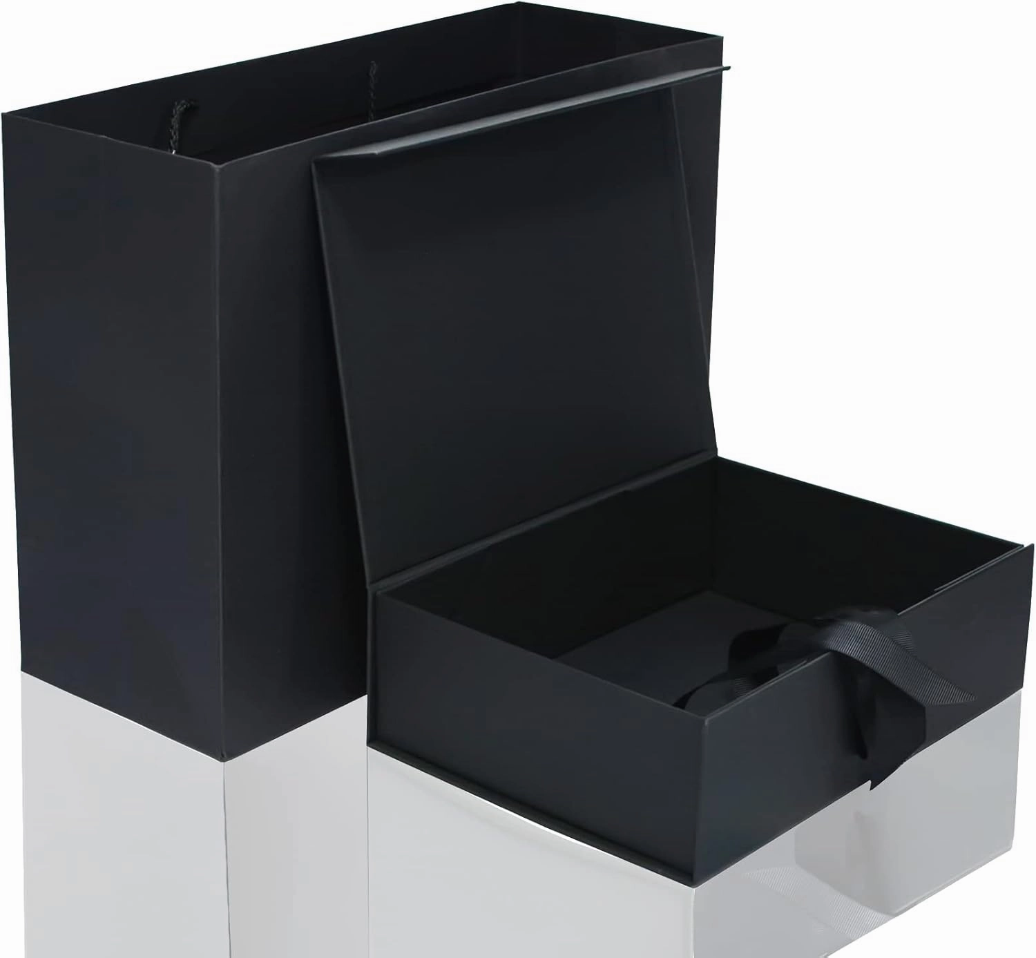 RUIFYRAY Large Black Luxury Magnetic Gift Box with Lid, Ribbons and Gift Bag, 12.2x8.7x4 Inches, Great for Christmas, New Year, Wedding, Birthdays, Man