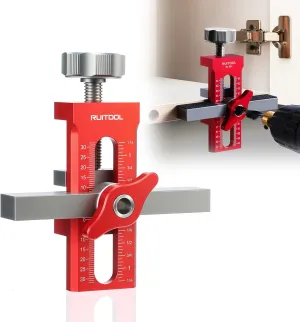RUITOOL 2-in-1 Cabinet Door Mounting Jig & Rebound Device Tool with Bag, Installation Positioner for Frameless Cabinets Only, Easily Adjustable Aluminium Alloy Cabinet Hardware Jig with 3 Drill Bits