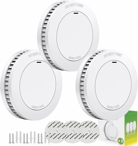 Rundur Fire Alarm 10-Year Battery Fire Detector 3.5-Inch Mini Sleek Design with Test/Silent Button Photoelectric Smoke Alarm Can be drilled Fixed fire detectors for Home (3 Piece)
