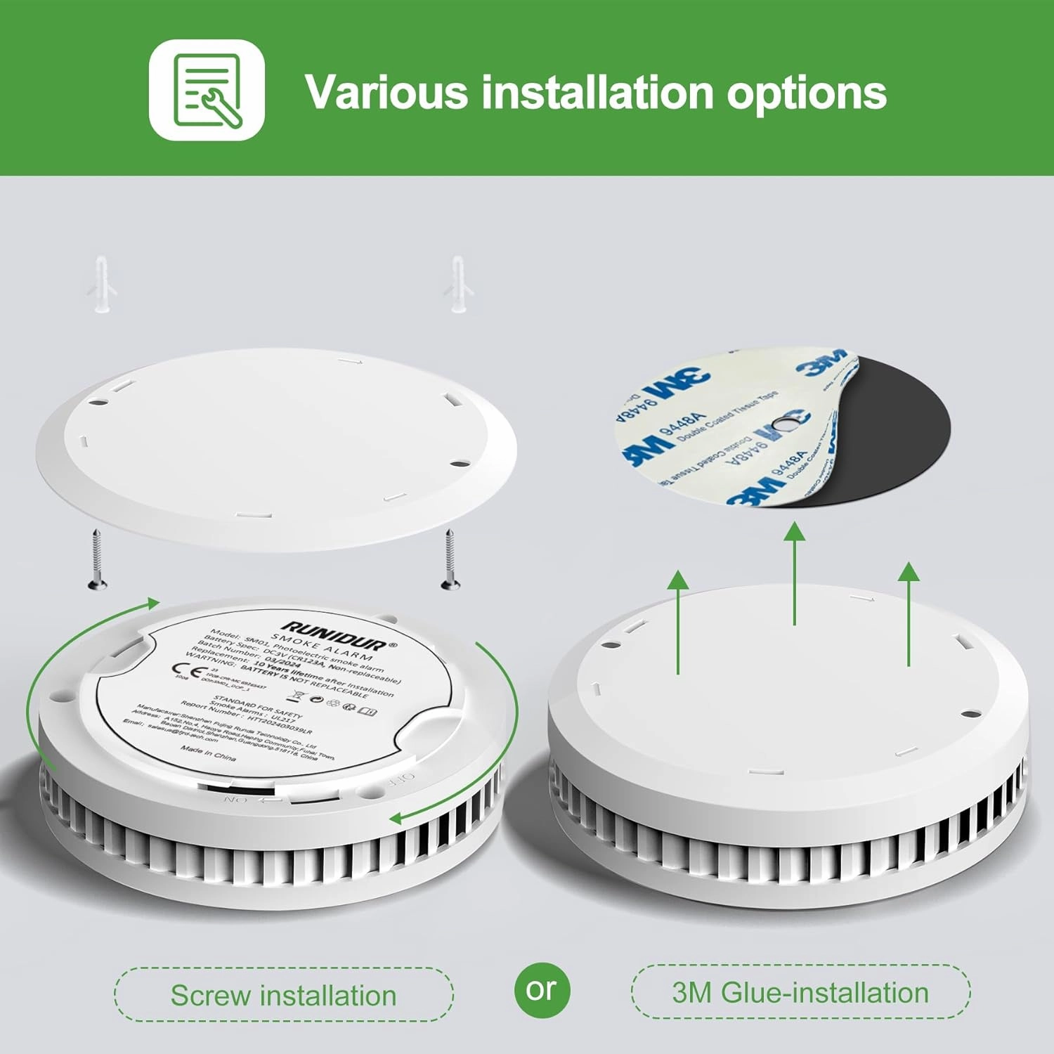 Rundur Fire Alarm 10-Year Battery Fire Detector 3.5-Inch Mini Sleek Design with Test/Silent Button Photoelectric Smoke Alarm Can be drilled Fixed fire detectors for Home (3 Piece)
