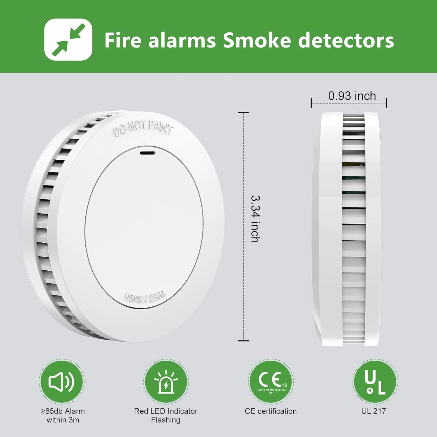 Rundur Fire Alarm 10-Year Battery Fire Detector 3.5-Inch Mini Sleek Design with Test/Silent Button Photoelectric Smoke Alarm Can be drilled Fixed fire detectors for Home (3 Piece)