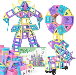 Rurvale 100Pcs Magnetic Tiles, Magnet Blocks for 3 4 5 6 7 8 Year Old Boys Girls, Learning Educational STEM Toys for Toddlers 3-5, 4-8, Building Blocks for Kids Ages 3  Birthday Gifts
