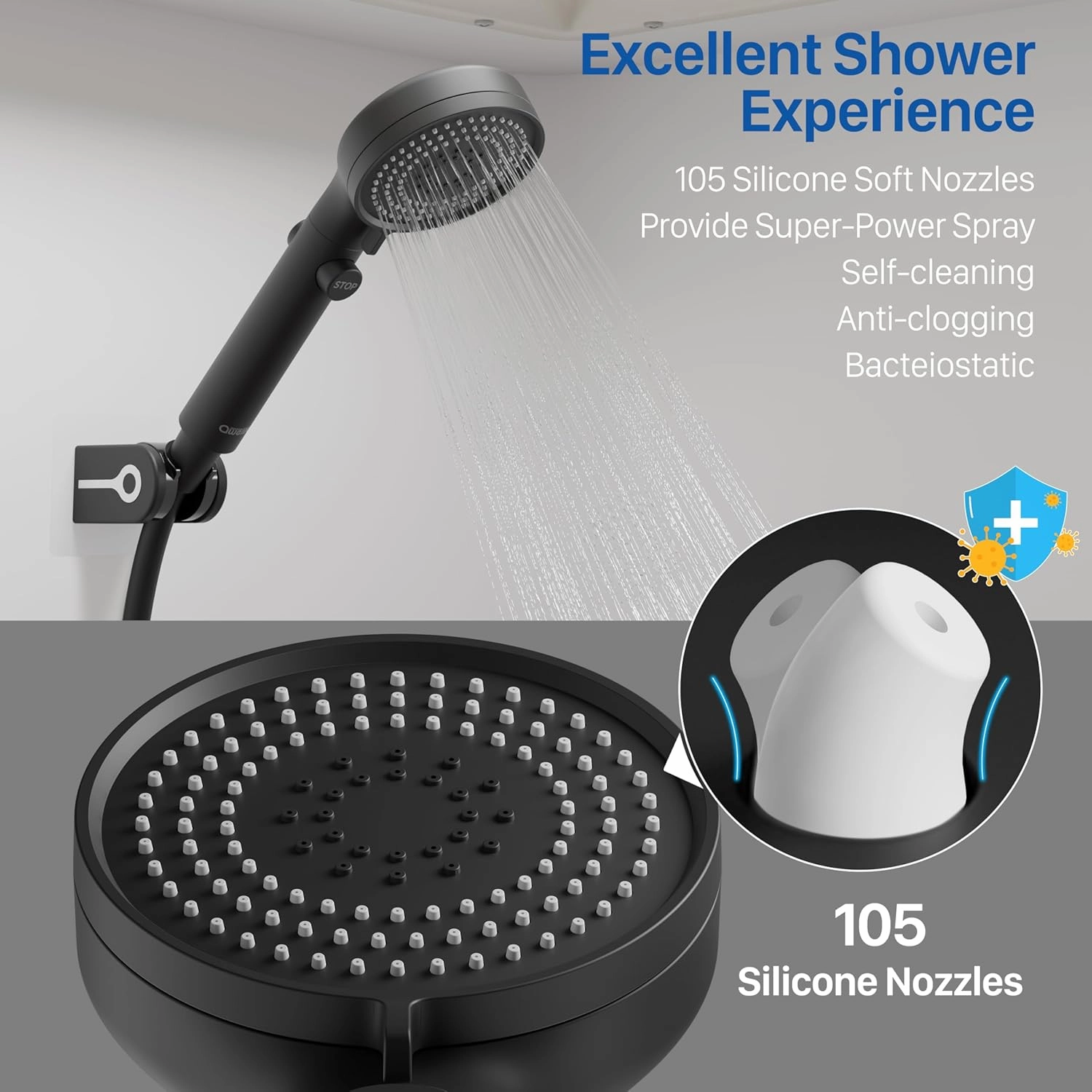 RV Shower Head with Hose, High Pressure Shower Head with Handheld On Off Switch, Travel Trailer, Motorhome and Boat and Camper Must Have RV Accessories Replacement Part, Matte Black