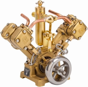 RW-V2 Steam Engine Model Kit for Adults, V-Shape Double Cylinder Reciprocating Mini Steam Engine Kit for 70-130cm Steamships, Without Boiler, Forward/Reverse Rotation, RTR