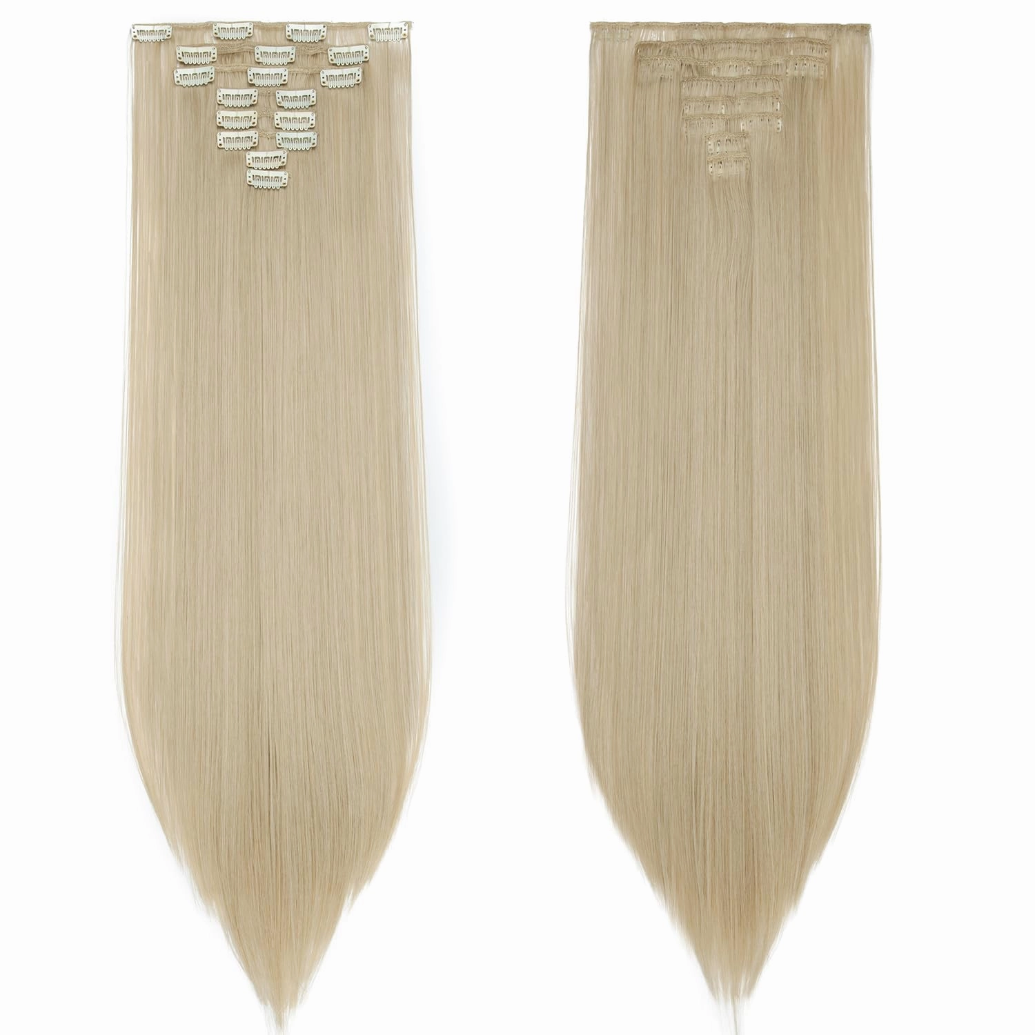 S-noilite 8pcs Clip In On Hair Extension 26" Straight Highlight Blonde Long Straight Clip in Hair Extenisons Synthetic Full Head Thick Hairpieces for Women Girls(26", Ash Blonde Mix Bleach Blonde)