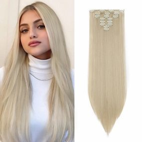 S-noilite 8pcs Clip In On Hair Extension 26" Straight Highlight Blonde Long Straight Clip in Hair Extenisons Synthetic Full Head Thick Hairpieces for Women Girls(26", Ash Blonde Mix Bleach Blonde)
