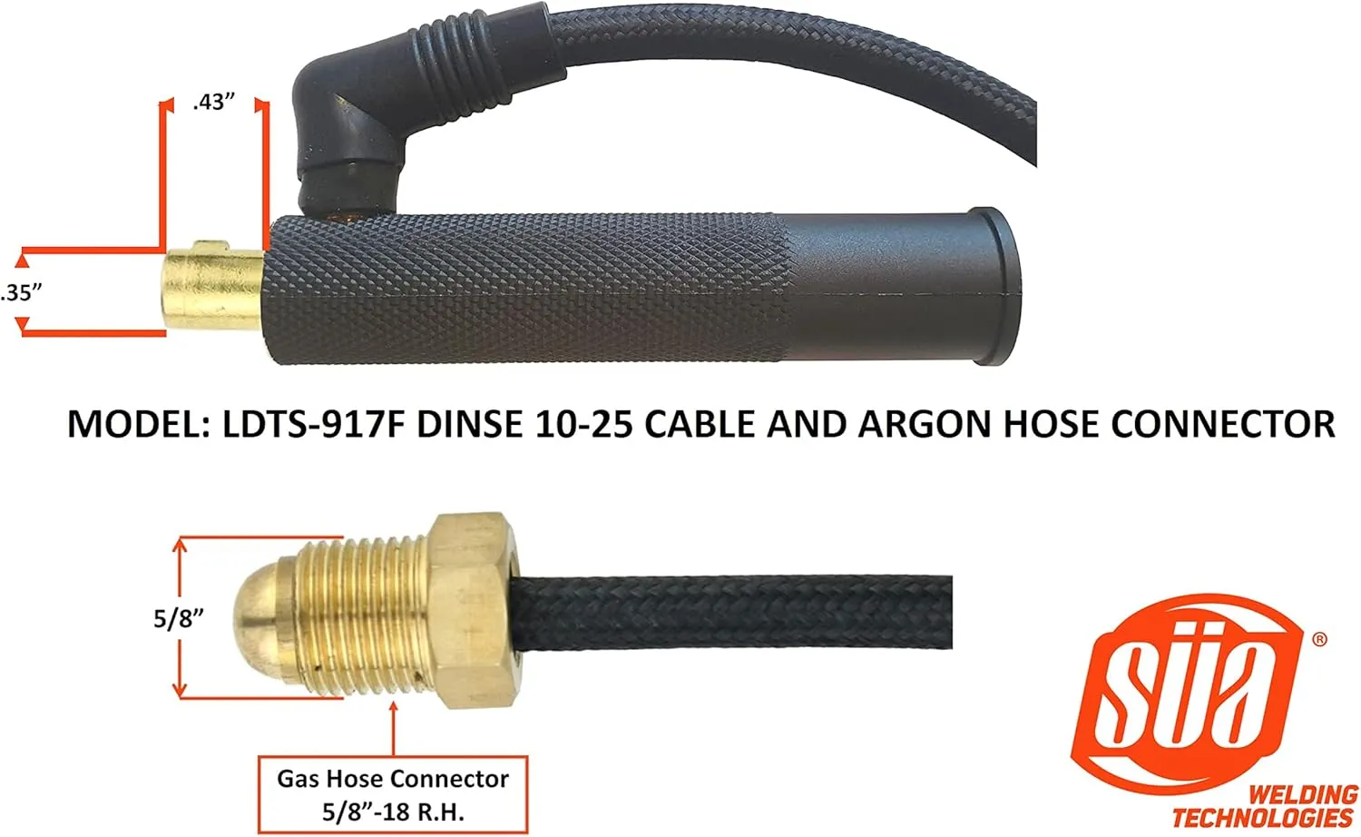 SÜA - 9V Series - 125 Amp - Air Cooled - TIG Torch with Valve - 12.5 feet 1-Piece SÜAFlex Cable - Dinse 10-25 Connector