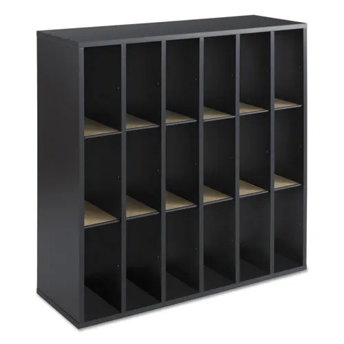 Safco® Wood Mail Sorter with Adjustable Dividers, Stackable, 18 Compartments, 33.75 x 12 x 32.75, Black