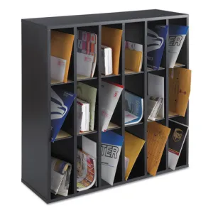 Safco® Wood Mail Sorter with Adjustable Dividers, Stackable, 18 Compartments, 33.75 x 12 x 32.75, Black