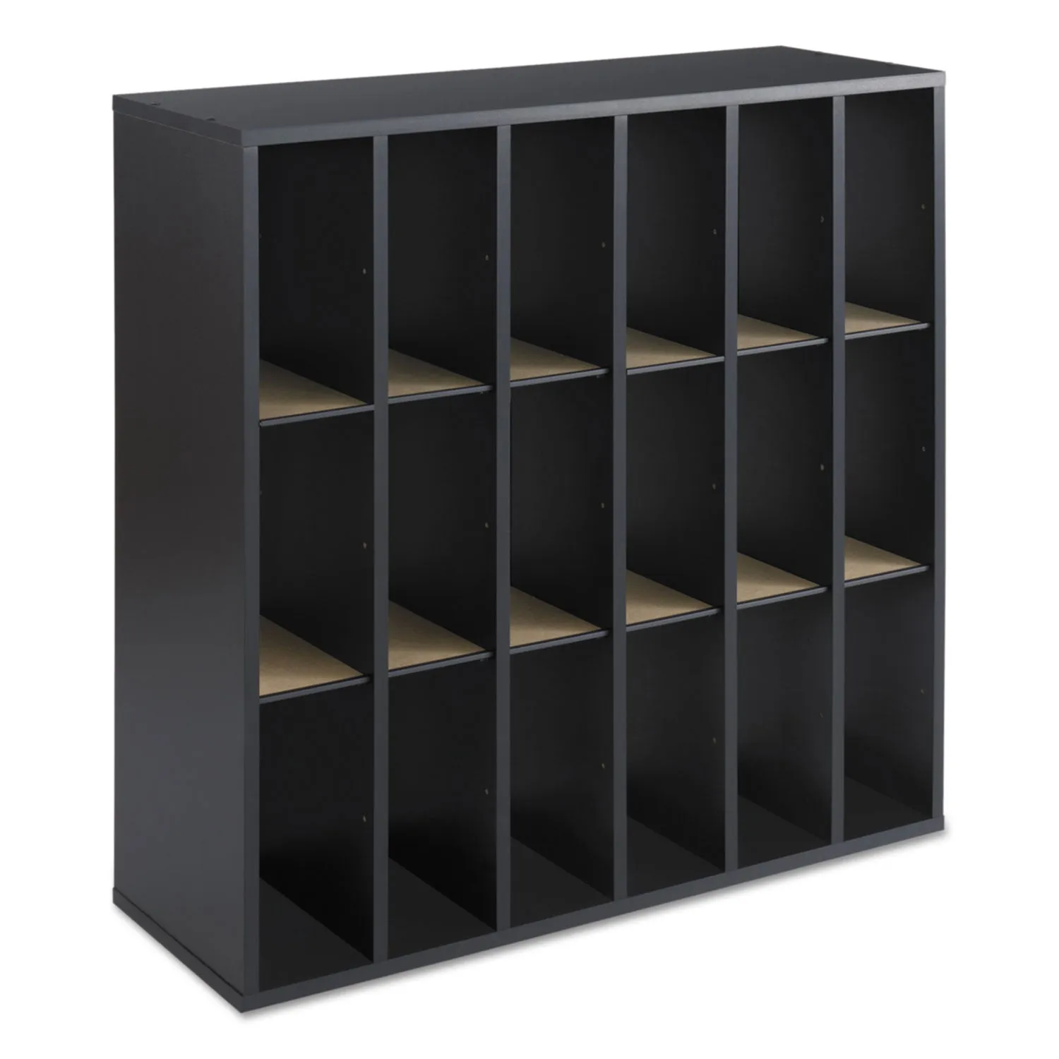 Safco® Wood Mail Sorter with Adjustable Dividers, Stackable, 18 Compartments, 33.75 x 12 x 32.75, Black