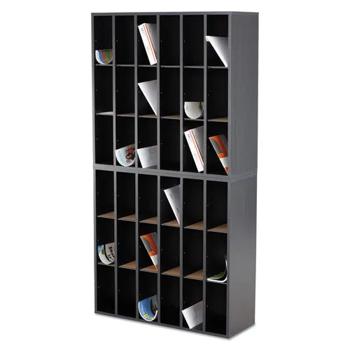 Safco® Wood Mail Sorter with Adjustable Dividers, Stackable, 18 Compartments, 33.75 x 12 x 32.75, Black