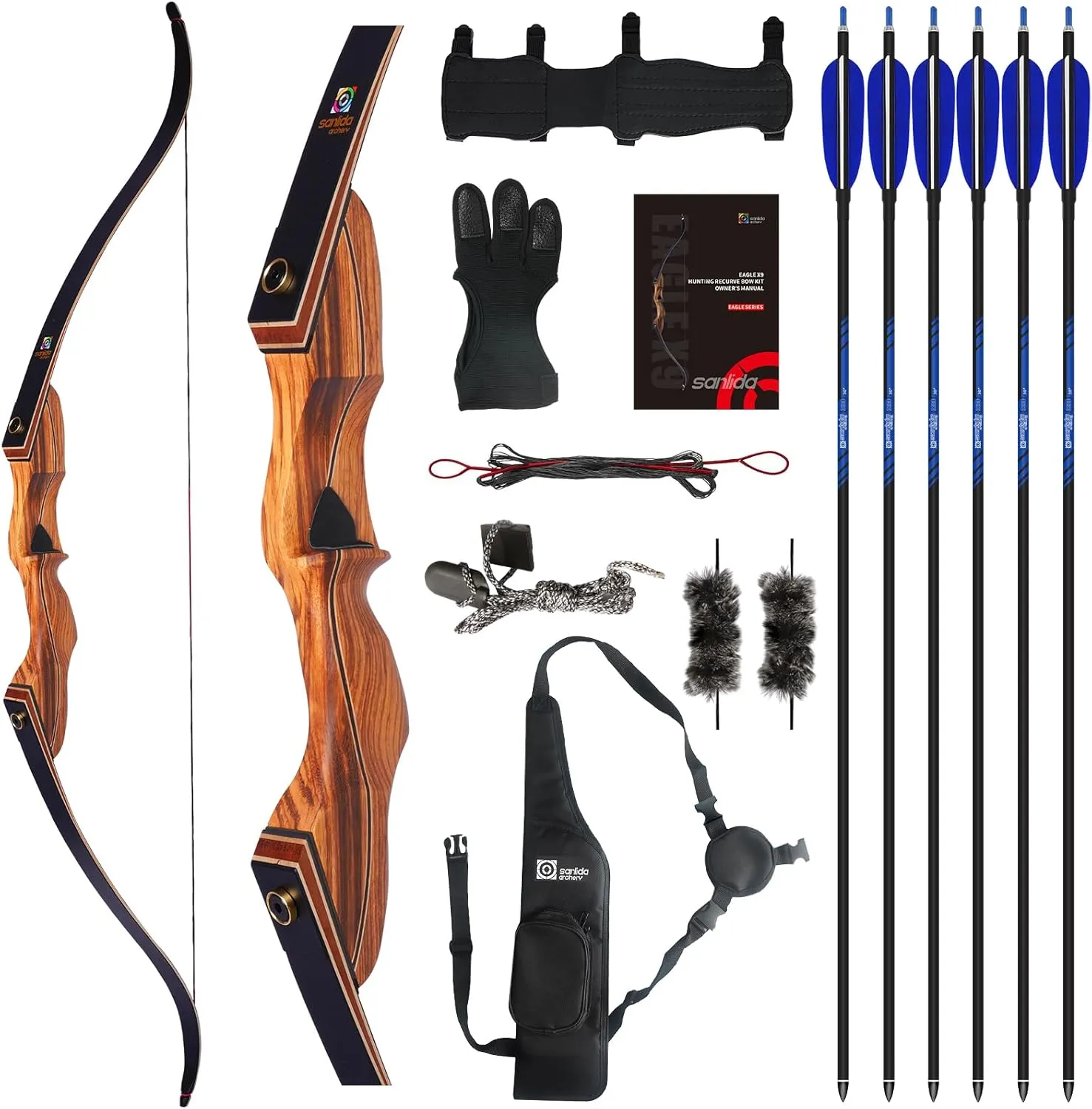 Sanlida Eagle X9 New 58” RTH Standard Hunting Recurve Bow and Arrow Set for Adults and Hunters, Wooden Takedown Hunting Recurve Bows Package for Outdoor, Hunting and Practice 25-60 Lbs