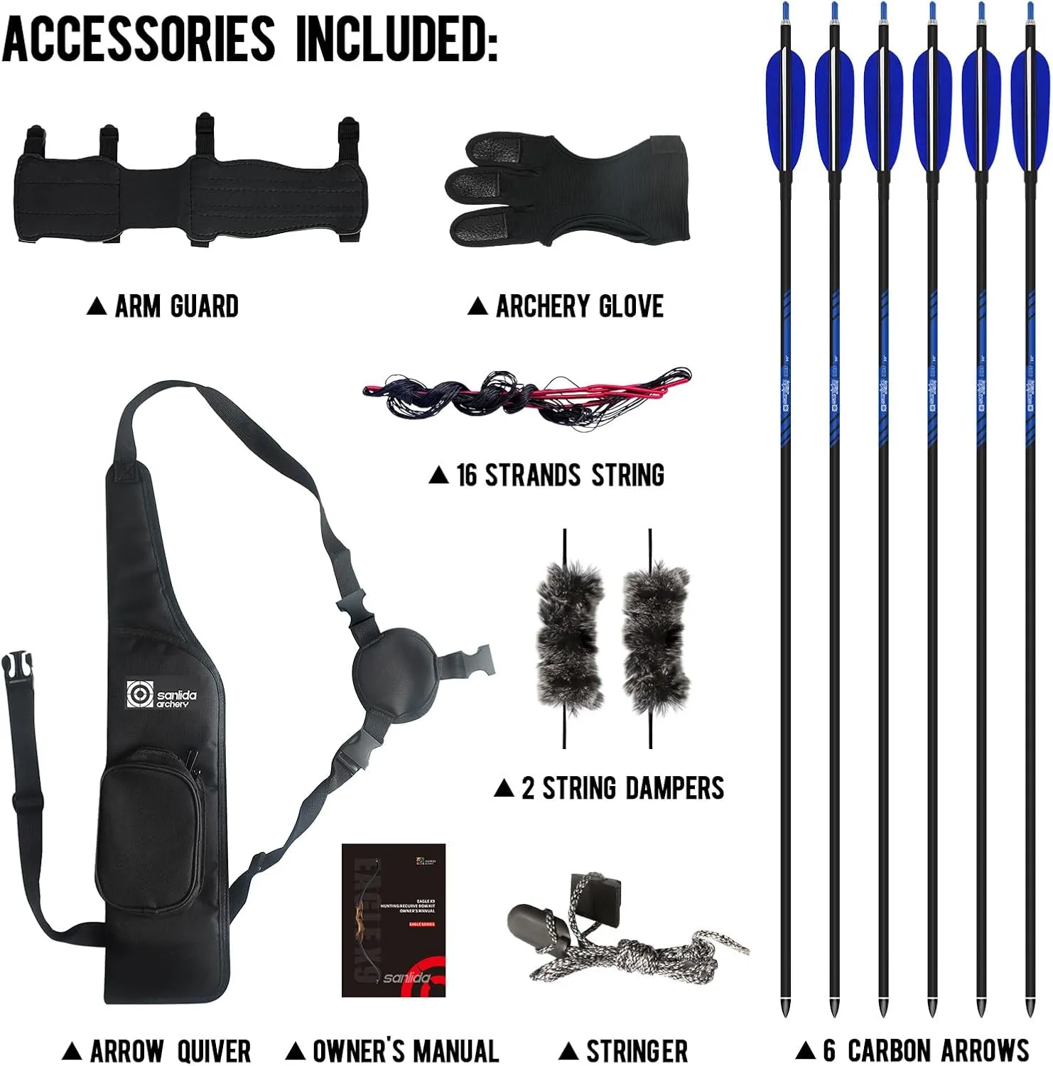 Sanlida Eagle X9 New 58” RTH Standard Hunting Recurve Bow and Arrow Set for Adults and Hunters, Wooden Takedown Hunting Recurve Bows Package for Outdoor, Hunting and Practice 25-60 Lbs