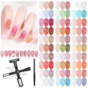 SAVILAND Jelly Gel Nail Polish Set, 30 Colors Translucent Nude Pink Transparent Nail Polish Set with 180 Sheer/Matte/Glossy Effects Cat Eye Polish Magnet Set 2024 5 in 1 Multi-Function Cat Eye Magnet