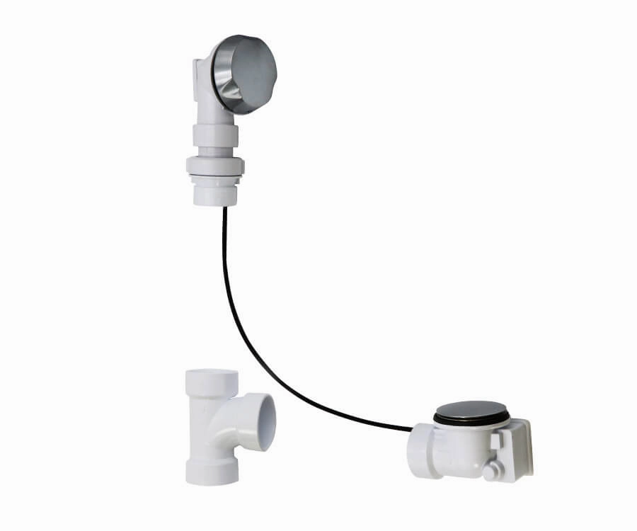 Schedule 40 PVC Cable Operated Bath Waste & Overflow Drain with Patented Flexible Overflow Neck for 36" to 45" Tub Depths