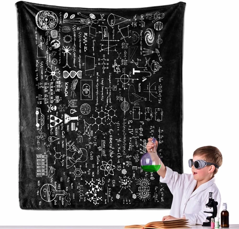 Science Formulas Chalkboard Math Physics Equation Blanket Flannel Throw Lightweight Super Soft Cozy Blankets for Couch Bed Sofa Chair, Gift for Birthday Thanksgiving Christmas 50"x40" for Kids