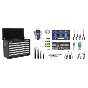 Sealey Topchest 10 Drawer with Ball-Bearing Slides - Black & 140pc Tool Kit
