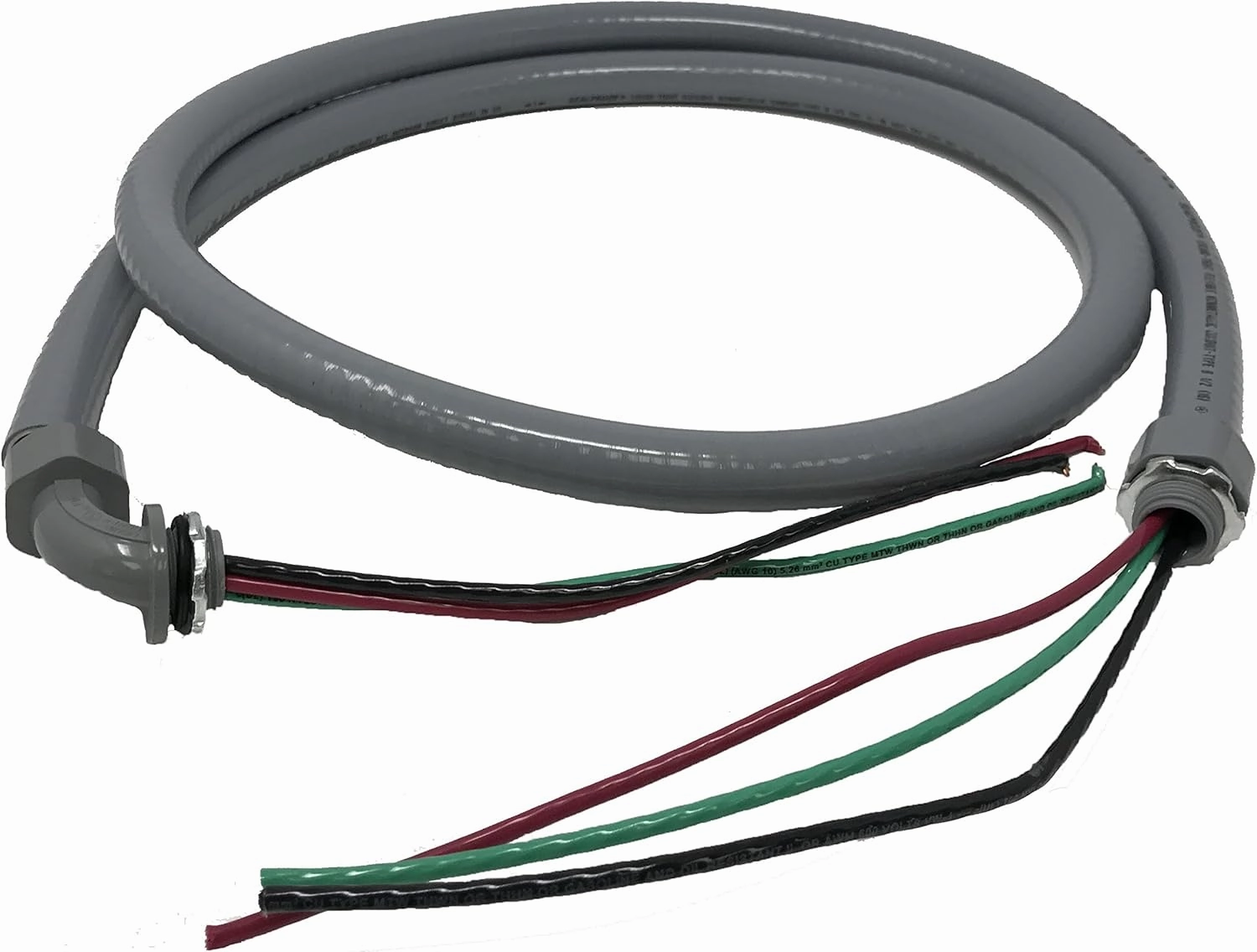 Sealproof Power Whip Assembly, 1/2-Inch x 6 Ft Nonmetallic Liquid Tight Flexible Electrical Conduit and 10 Gauge Wire Single Phase Preassembled A/C Hook-up Whip Kit, 1/2"