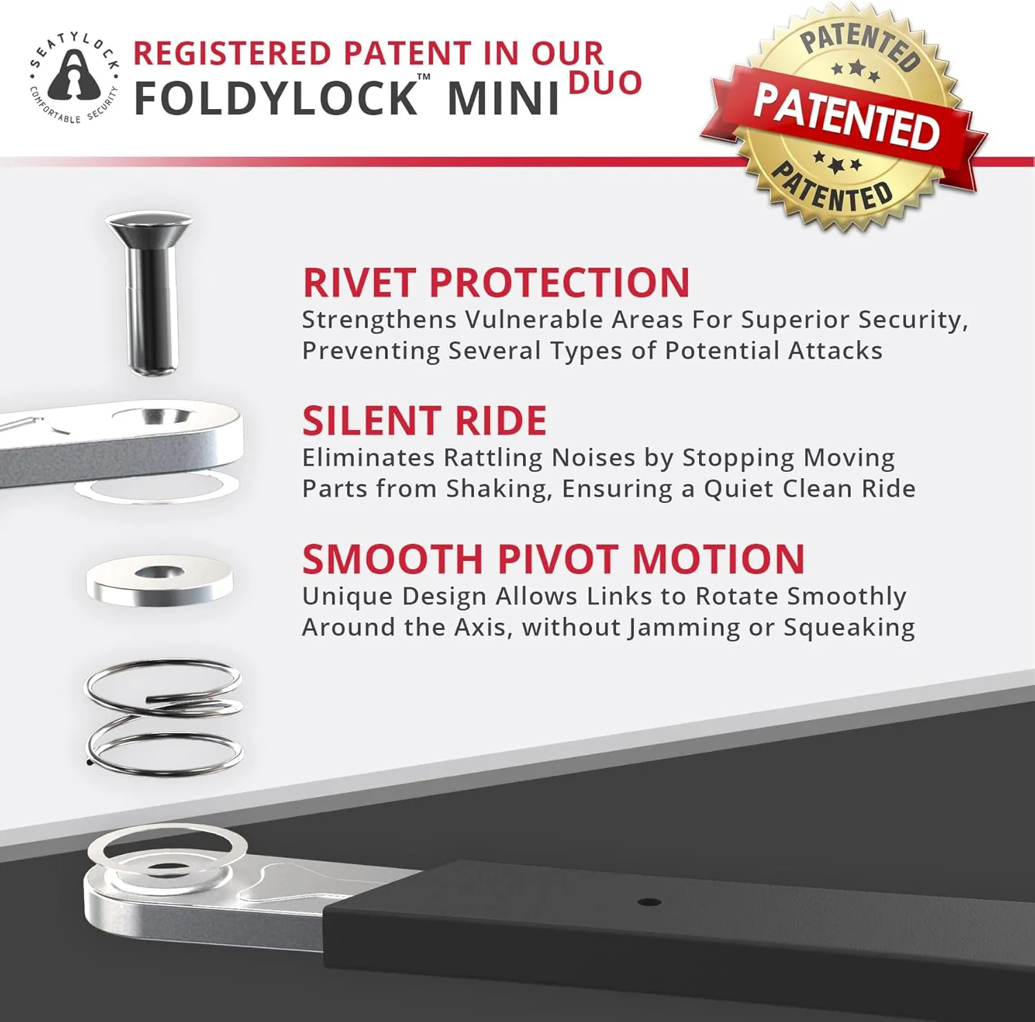 Seatylock FoldyLock Mini Folding Bike Lock - Patented Lightweight Bicycle Lock - Heavy Duty Anti Theft Guard with Key for Electric Scooter & City Bikes