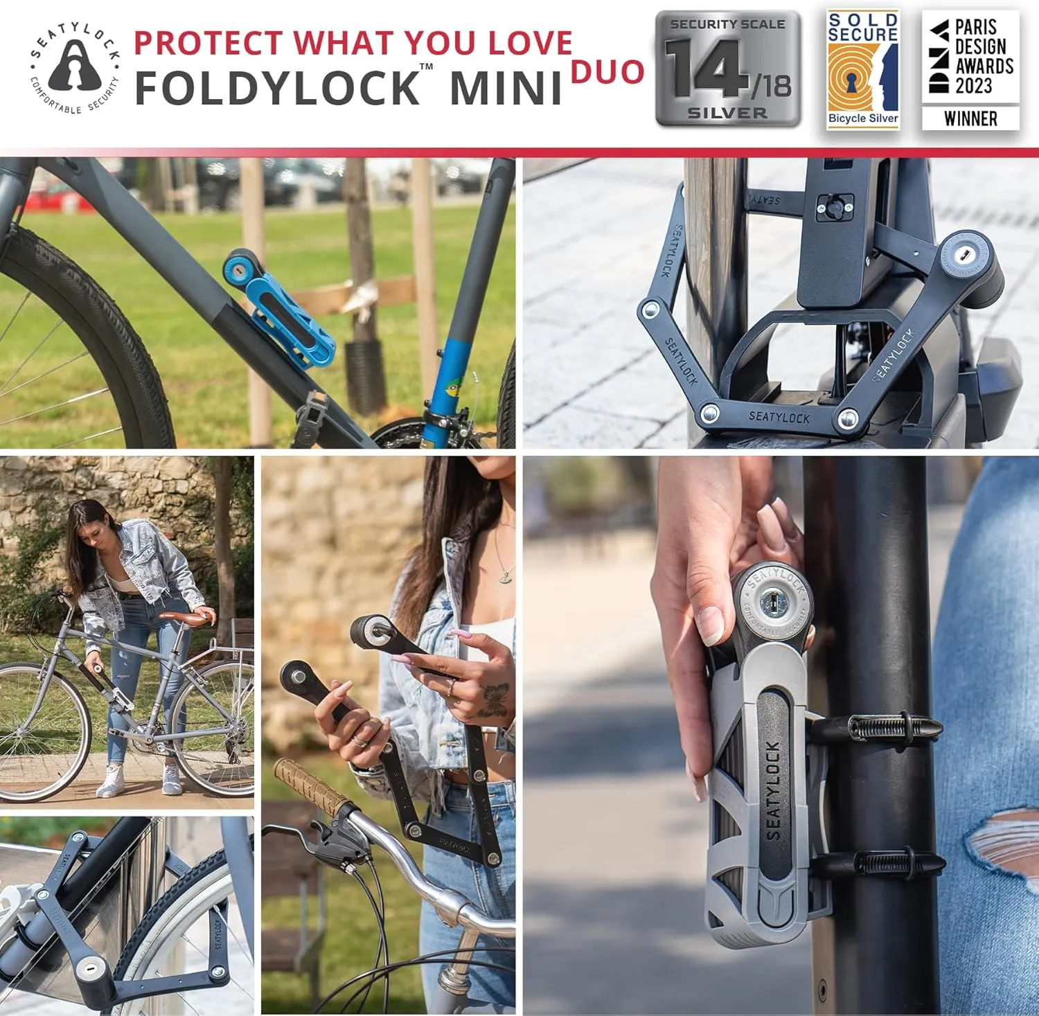Seatylock FoldyLock Mini Folding Bike Lock - Patented Lightweight Bicycle Lock - Heavy Duty Anti Theft Guard with Key for Electric Scooter & City Bikes