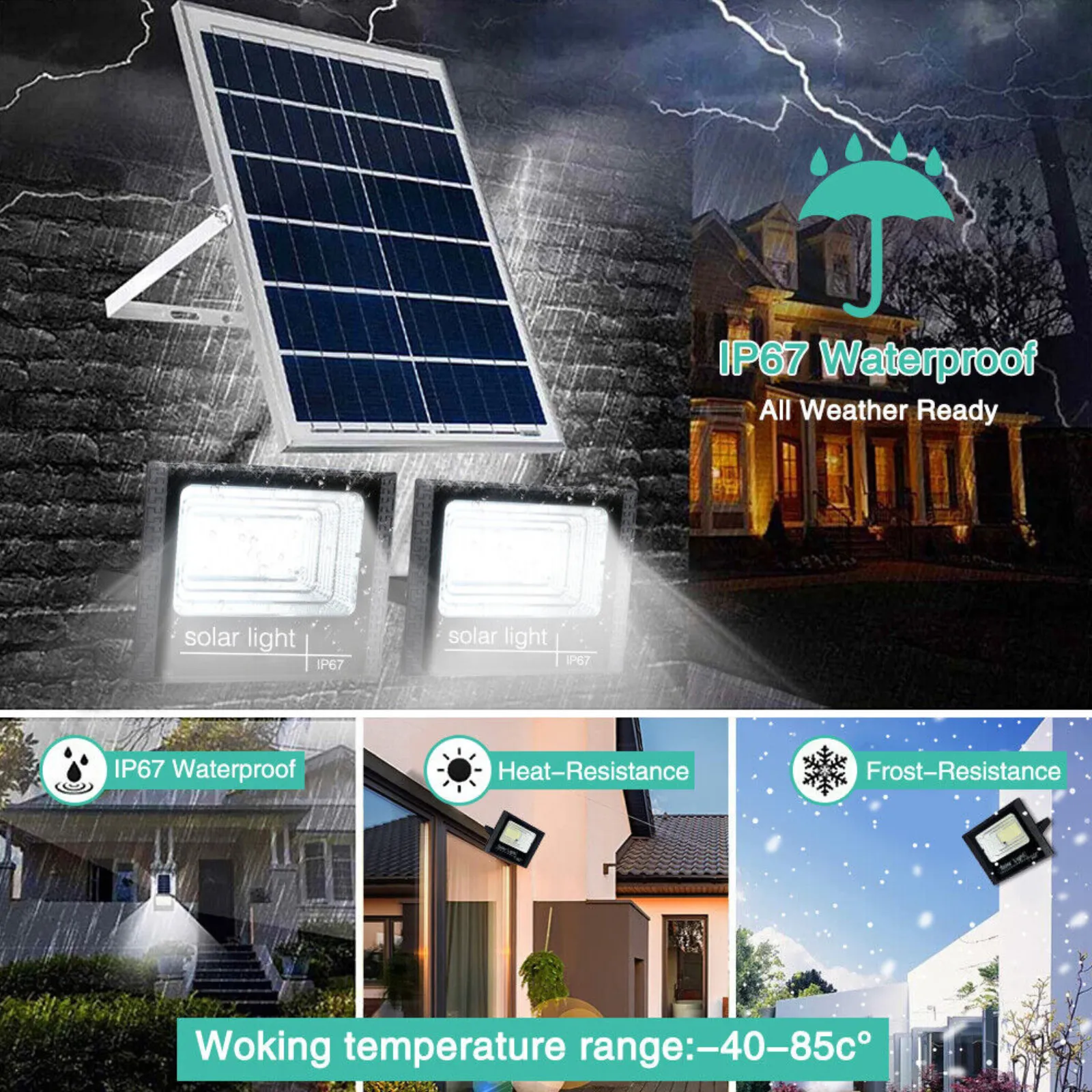 Security Dual Lights LED Solar Flood Light Sensor Street Outdoor Garden Remote