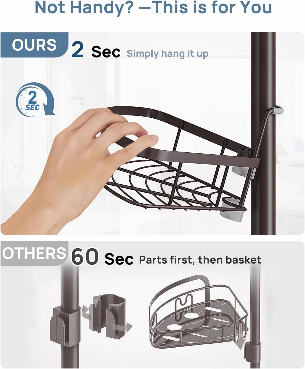 SEIRIONE Rustproof Shower Corner Caddy Organizer for Bathroom,Tension Pole with 4 Baskets, for Bathtub Storage Rack,39.2 to 113 Inch Height, Bronze