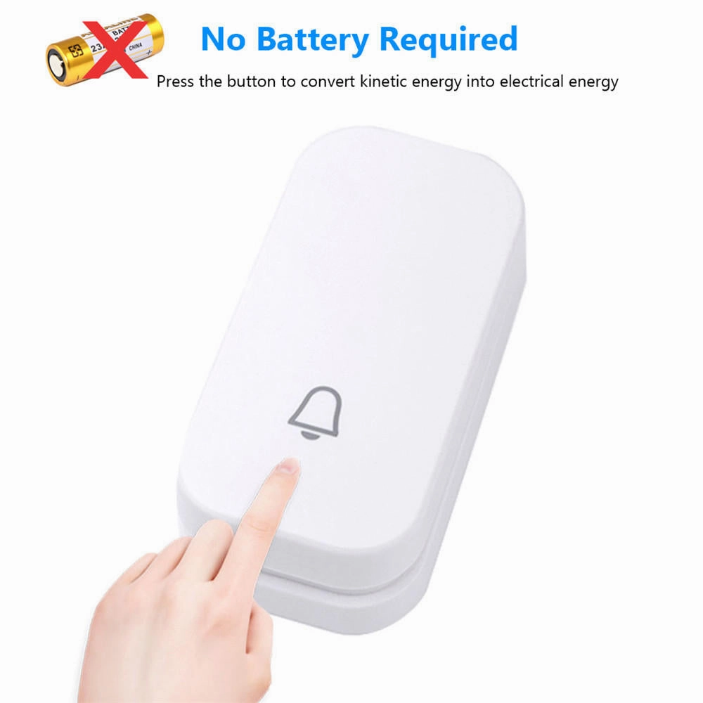 Self-powered Wireless DoorBell Door Bell Ring Chime Call Night Light No Battery Waterproof 150M White