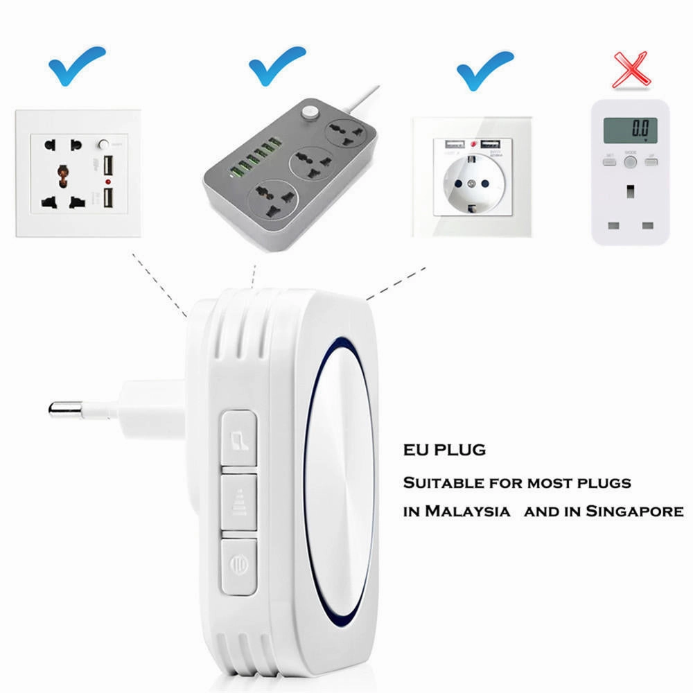 Self-powered Wireless DoorBell Door Bell Ring Chime Call Night Light No Battery Waterproof 150M White