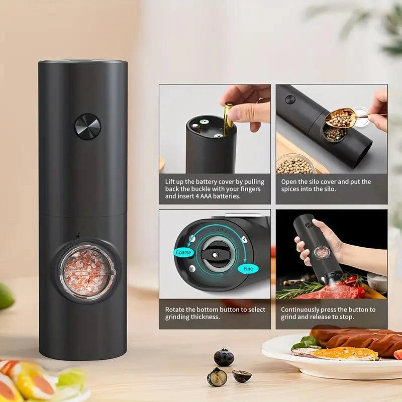 Set of 2 Electric Salt & Pepper Grinders – Battery-Operated