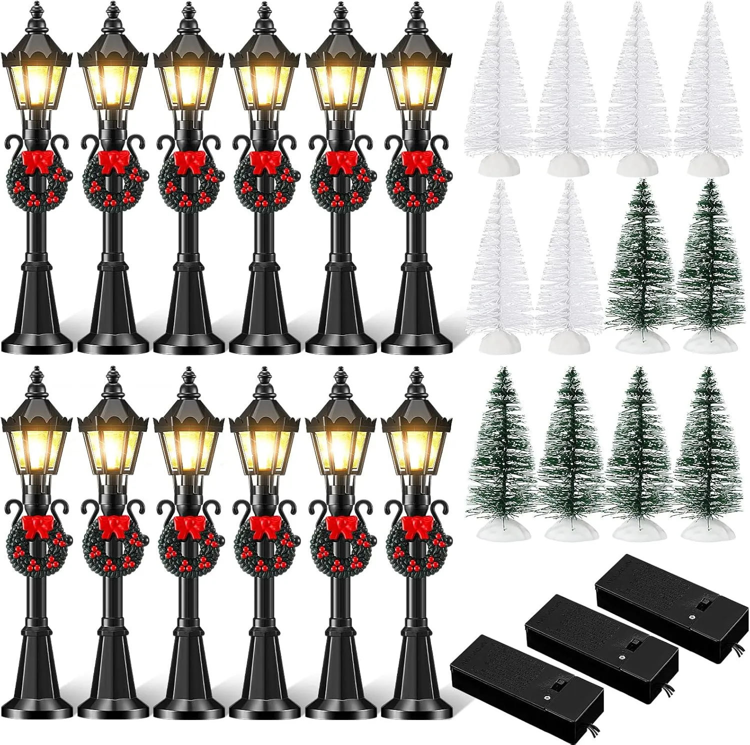 Shappy 24 Pieces Christmas Lamp Post Village Accessories Mini Street Lamp Dollhouse Streetlight Models for Mini Christmas Village Street Lights Models Christmas Miniature Mini Street Lamp for DIY