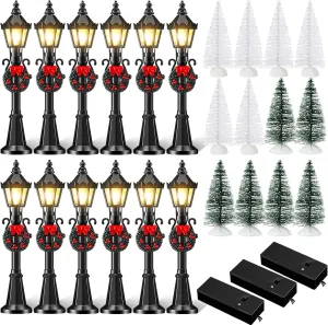 Shappy 24 Pieces Christmas Lamp Post Village Accessories Mini Street Lamp Dollhouse Streetlight Models for Mini Christmas Village Street Lights Models Christmas Miniature Mini Street Lamp for DIY